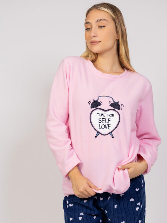 Sexen Χειμερινό Γυναικείο Σετ Πιτζάμας Fleece Ροζ