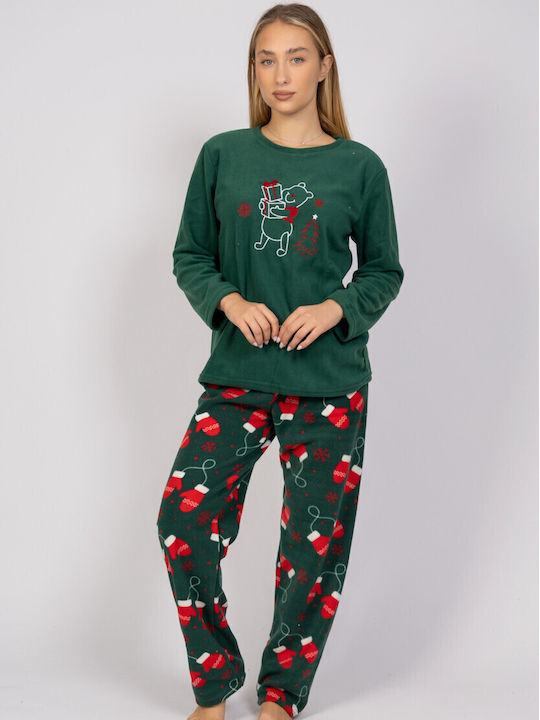 Sexen Χειμερινό Γυναικείο Σετ Πιτζάμας Fleece Πράσινο