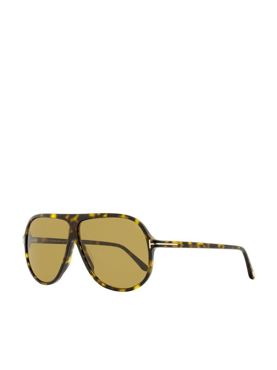 Tom Ford Men's Sunglasses with Brown Tartaruga Plastic Frame and Yellow Lens TF998 52E