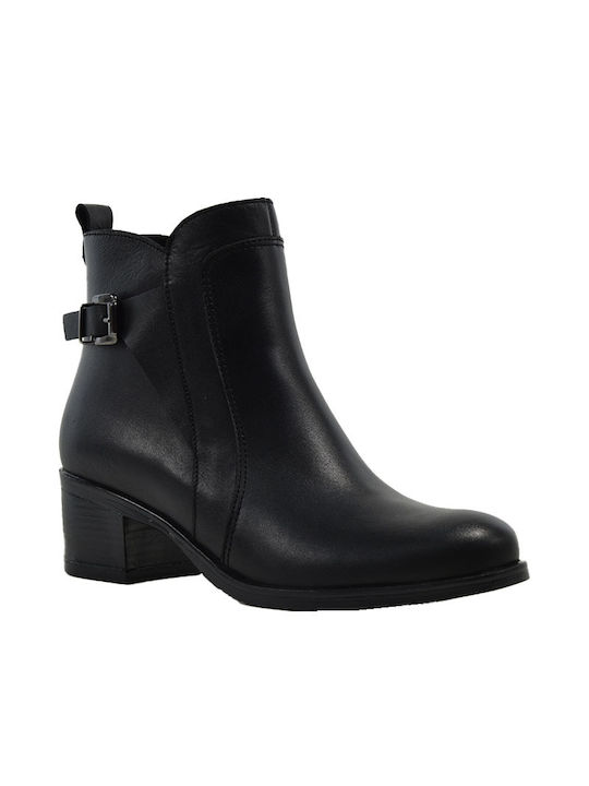 Ragazza Leather Women's Ankle Boots with Medium Heel Black