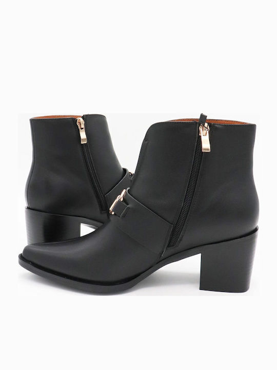 Leather Women's Ankle Boots with Medium Heel Black