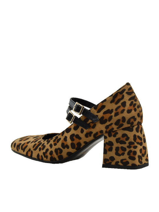 Suede Γόβες με Λουράκι Animal Print