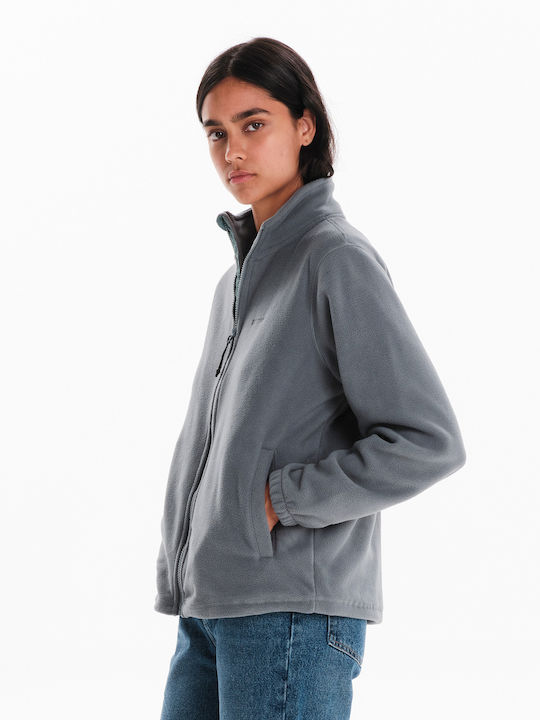 Fleece Γυναικεία Ζακέτα με Φερμουάρ σε Γκρι Χρώμα