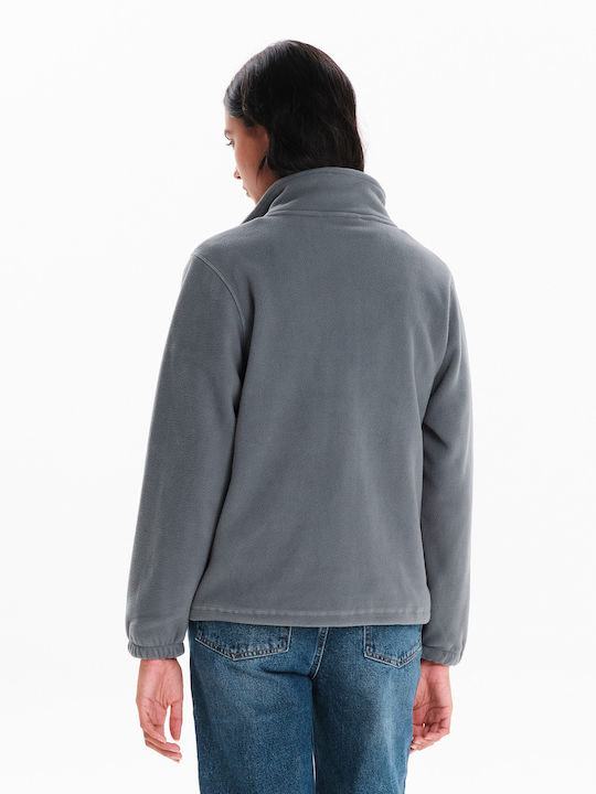 Fleece Γυναικεία Ζακέτα με Φερμουάρ σε Γκρι Χρώμα