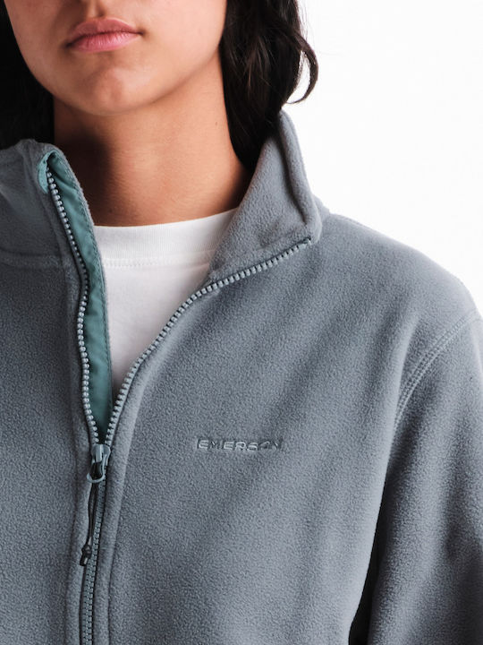 Fleece Γυναικεία Ζακέτα με Φερμουάρ σε Γκρι Χρώμα