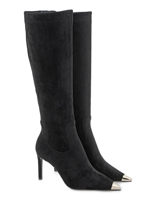 Exe Suede Women's Boots with High Heel Black