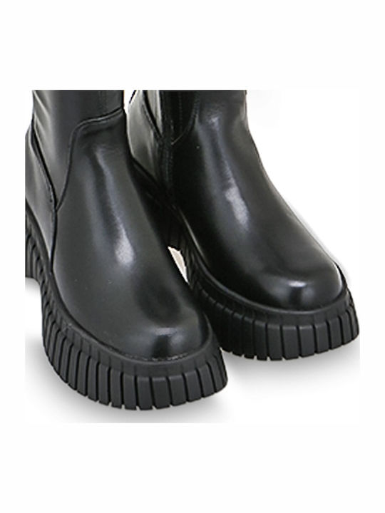 Synthetic Leather Over the Knee Medium Heel Women's Boots Black