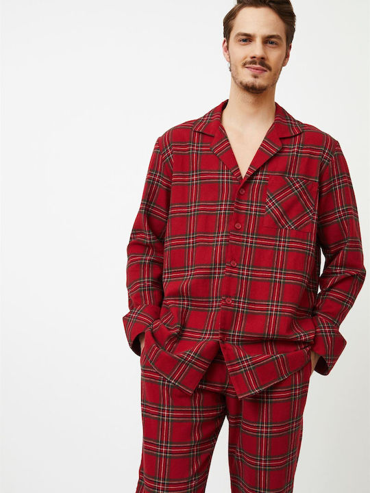 Aruelle Men's Winter Cotton Checked Pajamas Set Red