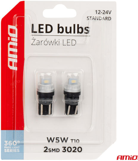 AMiO Lampen Auto T10 / W5W LED 6000K Kaltes Weiß 12-24V 2Stück
