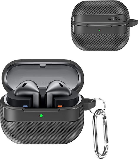 Techsuit Carbonfiber Case Silicone with Hook in Black color for Samsung Galaxy Buds 3 / 3 Pro
