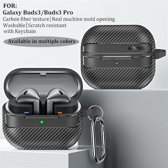 Techsuit Carbonfiber Case Silicone with Hook in Black color for Samsung Galaxy Buds 3 / 3 Pro