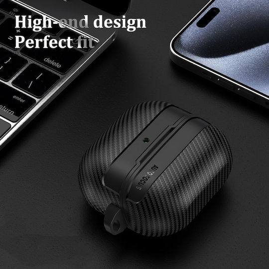 Techsuit Carbonfiber Case Silicone with Hook in Black color for Samsung Galaxy Buds 3 / 3 Pro