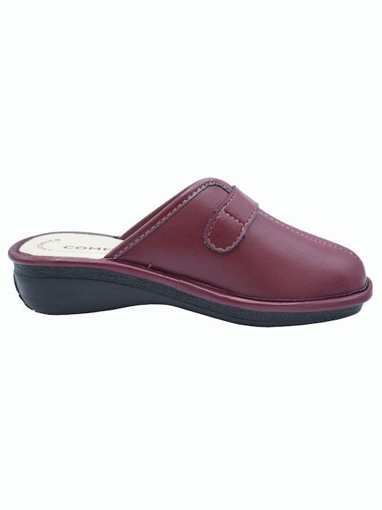 Comfy Anatomic Anatomical Leather Women's Slippers in Burgundy color