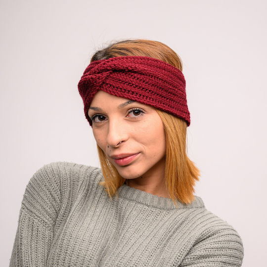 Frauen Stirnband mit Rippstrick in Burgundisch Farbe