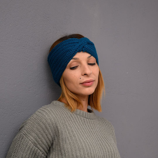 Frauen Stirnband mit Rippstrick in Blau Farbe