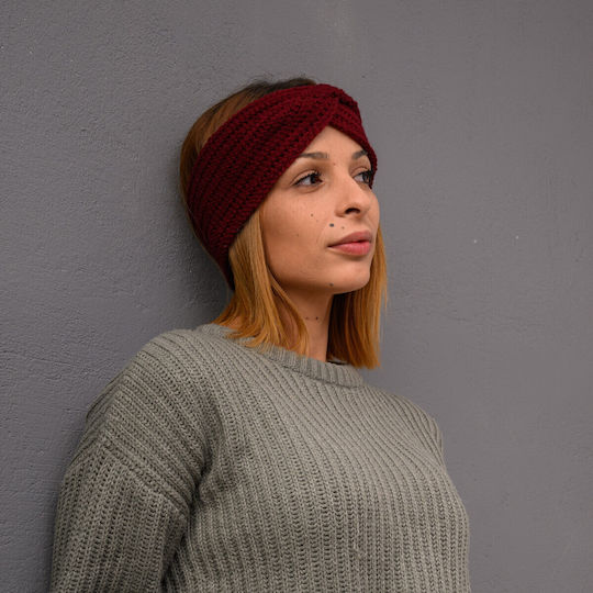 Frauen Stirnband mit Rippstrick in Burgundisch Farbe