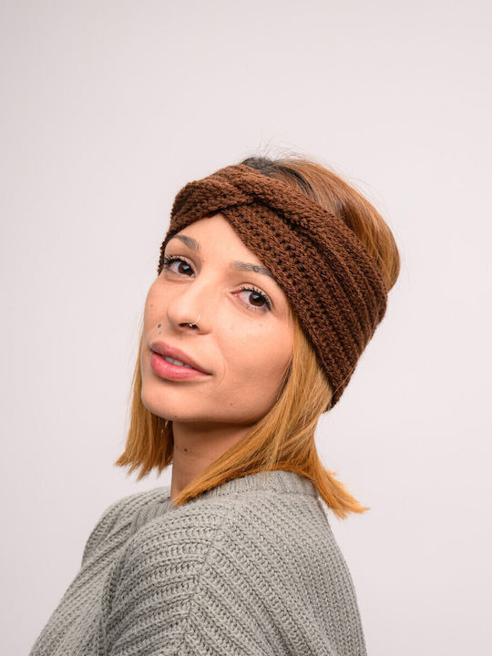 Γυναικείο Headband με Rib Πλέξη σε Καφέ χρώμα