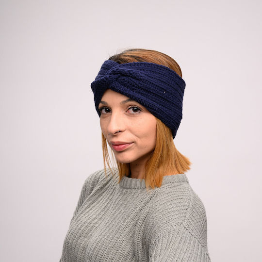 Frauen Stirnband mit Rippstrick in Marineblau Farbe