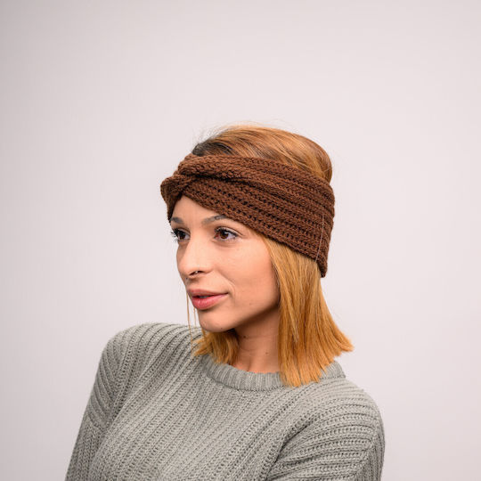 Frauen Stirnband mit Rippstrick in Braun Farbe