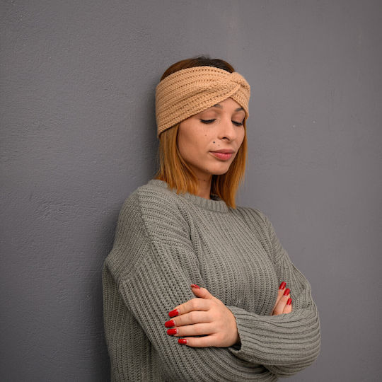 Frauen Stirnband mit Rippstrick in Beige Farbe