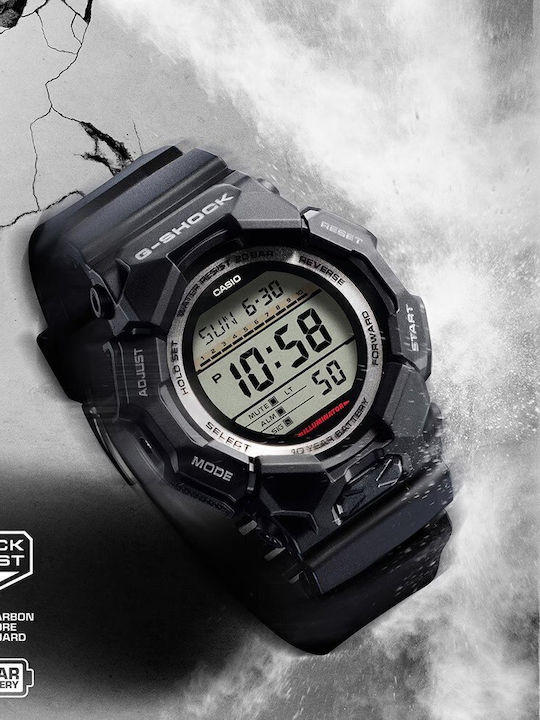 Casio G-shock Ψηφιακό Ανδρικό Ρολόι Χρονογράφος Μπαταρίας με Μαύρο Καουτσούκ Λουράκι