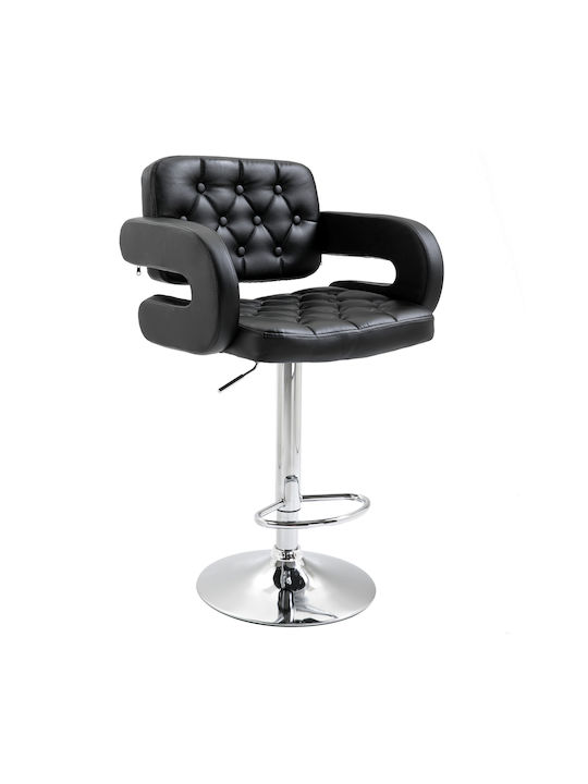 Stool Bar with Back & Adjustable Height Black Synthetic Leather