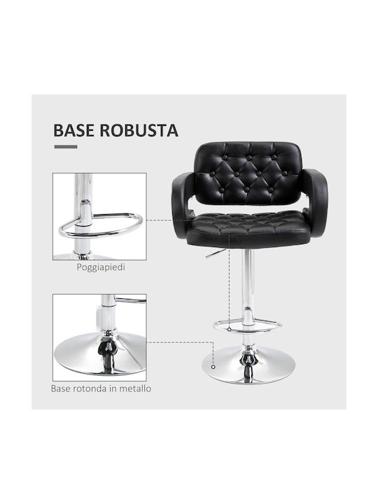 Stool Bar with Back & Adjustable Height Black Synthetic Leather