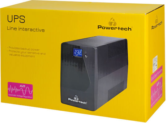 Powertech PT-850LCD UPS Line-Interactive 850VA 510W με 2 Schuko Πρίζες