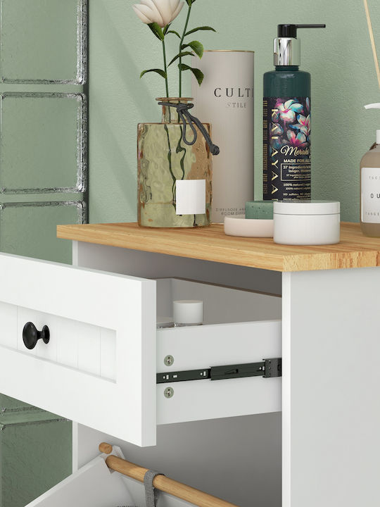 HomCom Floor Bathroom Shelf Wooden White