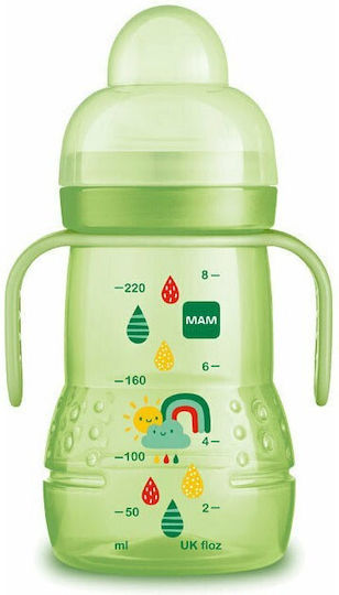 Mam Transition Trainer+ Night Educational Sippy Cup Silicone with Handles Green Beige for 4m+m+ 220ml