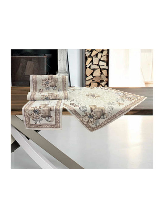 Linea Home Σετ Χριστουγεννιάτικα Τραπεζομάντηλα Υφασμάτινα Καρέ Χρυσά 2τμχ