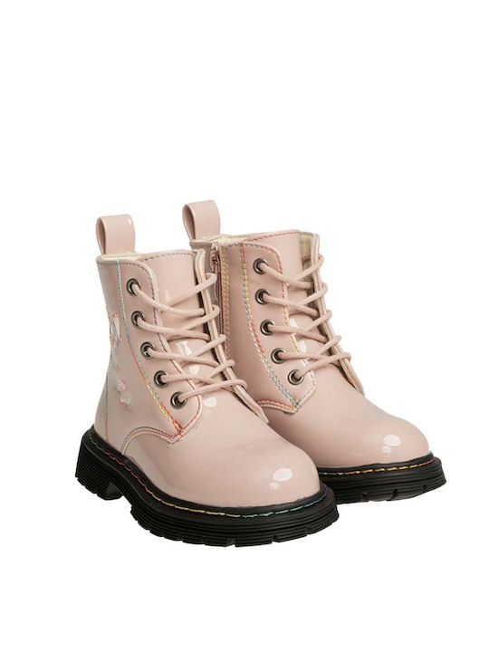 Studio Tzuliani Kids PU Leather Military Boots Pink