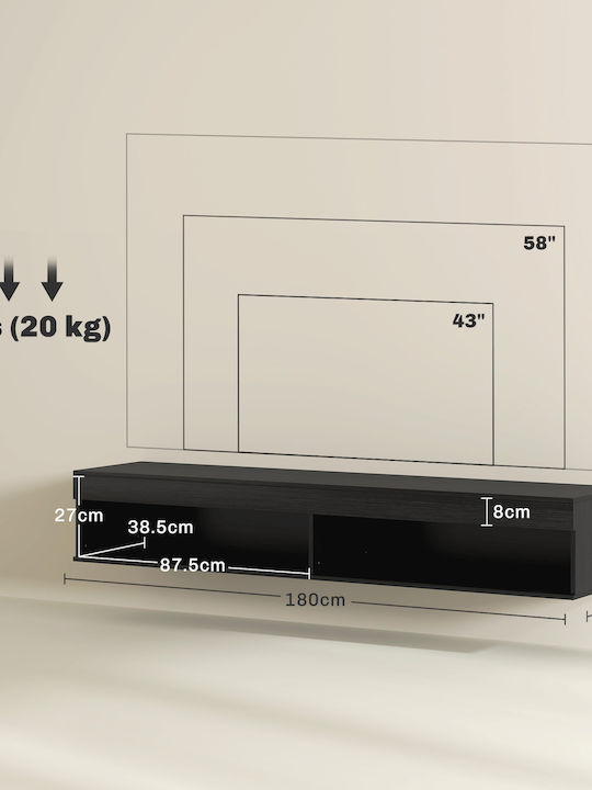 Έπιπλο Τηλεόρασης με Φωτισμό LED Μαύρο Μ180xΠ40xΥ30cm