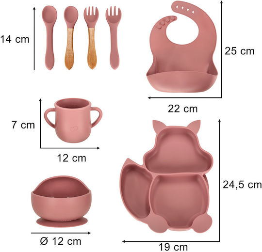 ikonka Feeding Set made of Silicone with Non-Slip Base Pink 6pcs