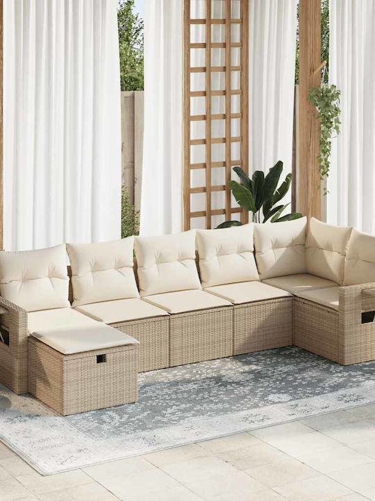 Corner Sofa Outdoor Rattan with Chest and Pillows 55x55x34cm