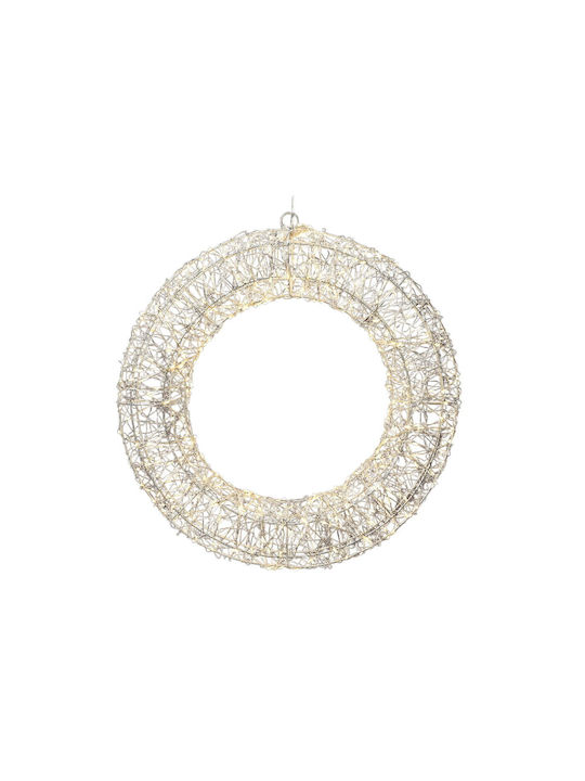 Hanging Wreath Ornament Illuminated Metal White 38x38cm