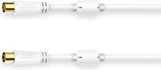 Cablu coaxial Hama 205245, masculin-feminin, 0,75 metri, alb, 100 dB