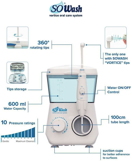Irigator bucal So Wash Vortice Sistem de îngrijire orală Efect de sucțiune 8 capete 1200 pulsații pe minut