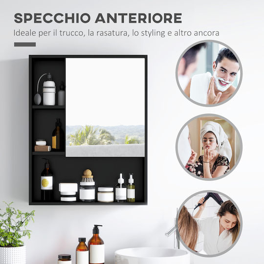 Kleankin Bathroom Mirror made of Particle Board with Shelf & Cabinet 60x15cm Black