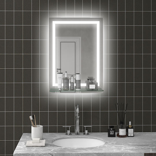 Kleankin Oglindă de Baie Lumini LED Atingere cu Raft 50x12cm Argintiu