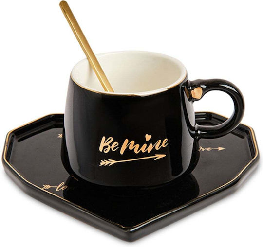 Ceramic Mug Heart-shaped Plate Pufo Be Mine Spoon Coffee Tea 180 Ml Black Ceramic Mug Heart-shaped Plate Pufo Be Mine Spoon Coffee Tea 180 Ml Black