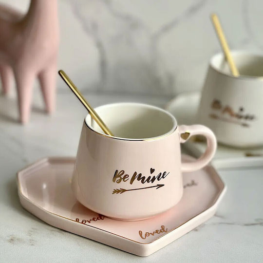 Ceramic Mug Heart-shaped Plate Pufo Be Mine Spoon Coffee Tea 180 Ml Pink Ceramic Mug Heart-shaped Plate Pufo Be Mine Spoon Coffee Tea 180 Ml Pink