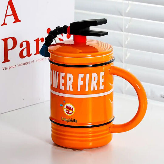 Ceramic Mug Lid Pufo Stop Fire Spoon Coffee Tea 400 Ml Orange Ceramic Mug Lid Pufo Stop Fire Spoon Coffee Tea 400 Ml Orange