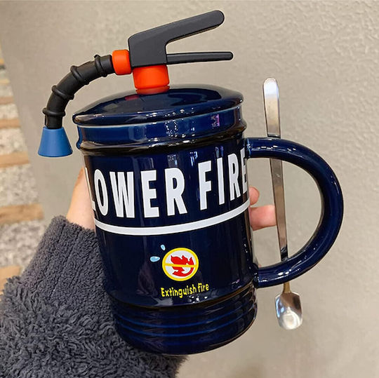 Ceramic Mug Lid Pufo Stop Fire Spoon Coffee Tea 400 Ml Blue Ceramic Mug Lid Pufo Stop Fire Spoon Coffee Tea 400 Ml Blue