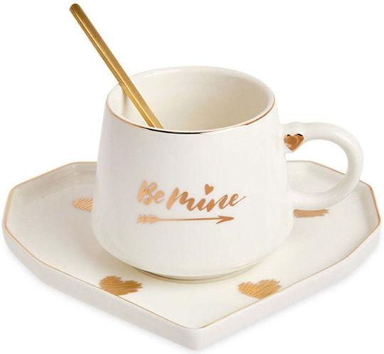 Ceramic Mug Heart-shaped Plate Spoon Pufo Be Mine Coffee Tea 180 Ml White