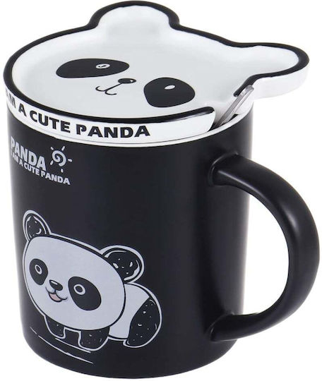 Keramische Tasse Mit Deckel Löffel Pufo Baby Panda Kaffee Tee 300 ml