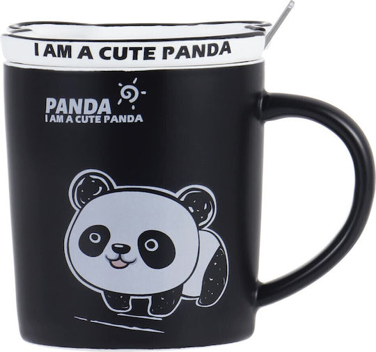 Keramische Tasse Mit Deckel Löffel Pufo Baby Panda Kaffee Tee 300 ml