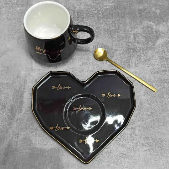 Ceramic Mug Heart-shaped Plate Pufo Be Mine Spoon Coffee Tea 180 Ml Black
