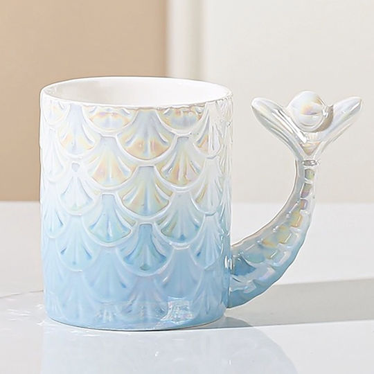 Ceramic Mug Lid Pufo Princess Spoon Coffee Tea 300 Ml Blue