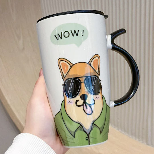 Stylish Ceramic High Mug Lid Pufo Coffee Tea 450 Ml Stylish Ceramic High Mug Lid Pufo Coffee Tea 450 Ml